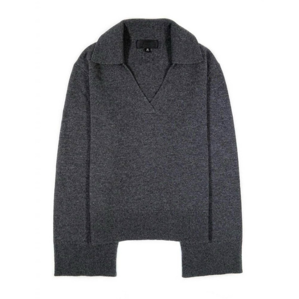 Nili Lotan Silvio Sweater 100% Cashmere Pullover Collared Boxy Soft Knit Grey